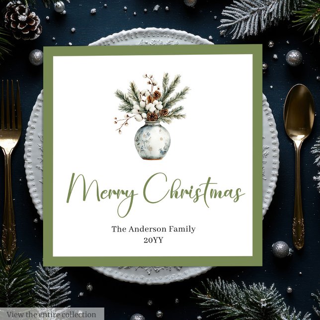 Rustic Chic Bohemian Christmas Bouquet Watercolor  Napkin (Rustic Chic Bohemian Christmas Bouquet Watercolor Paper Dinner Napkins)