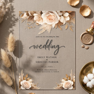 Rustic Chic Boho Blush Floral Wedding Acrylic Invitations