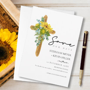 Rustic Chic Boho Sunflower Cross Wedding Save The Date