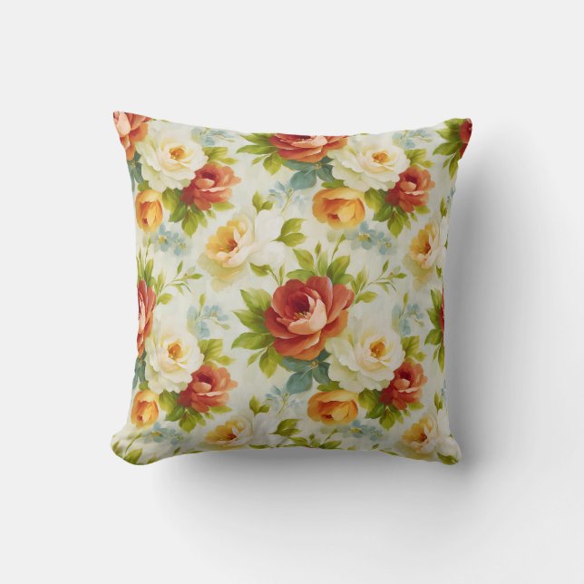 Rustic Chic Botanical Summer Floral Pattern Throw Pillow (Front)