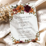 Rustic Chic Burgundy Burnt Orange Floral Wedding Save The Date<br><div class="desc">Announce your day with this elegant save the date card! This Rustic Chic Wedding Save the Date Card showcases a stunning watercolor floral arrangement in rich burgundy and warm rust orange hues. Perfectly designed to match our Sunset Burgundy wedding collection, you can easily personalize it with your details. Simply press...</div>