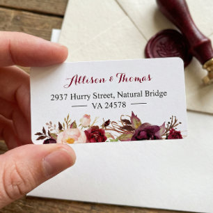 Rustic Chic Burgundy Marsala Red Floral Wedding Label