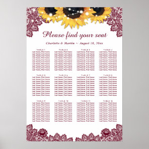 Rustic Chic Burgundy Sunflower Seating Chart 12