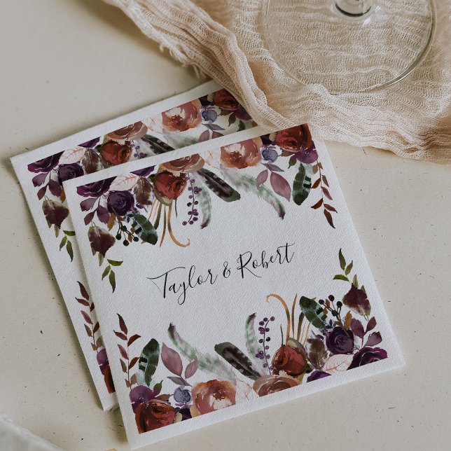 Rustic Chic Butterum & Plum Floral Wedding Napkin (Creator Uploaded)