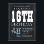 Rustic Chic Chalkboard Blue Balloon 16th Birthday  Postcard<br><div class="desc">Rustic Chic Chalkboard Blue Balloon 16th Birthday Postcard</div>