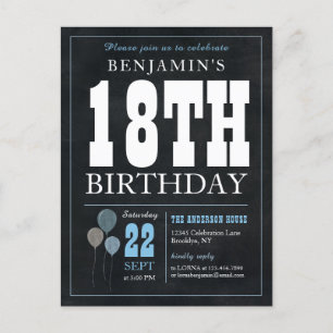 Rustic Chic Chalkboard Blue Balloon 18th Birthday Postcard