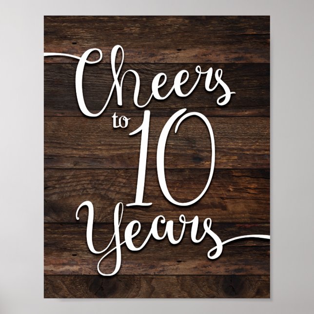 Rustic Chic CHEERS TO 10 YEARS Print (Front)