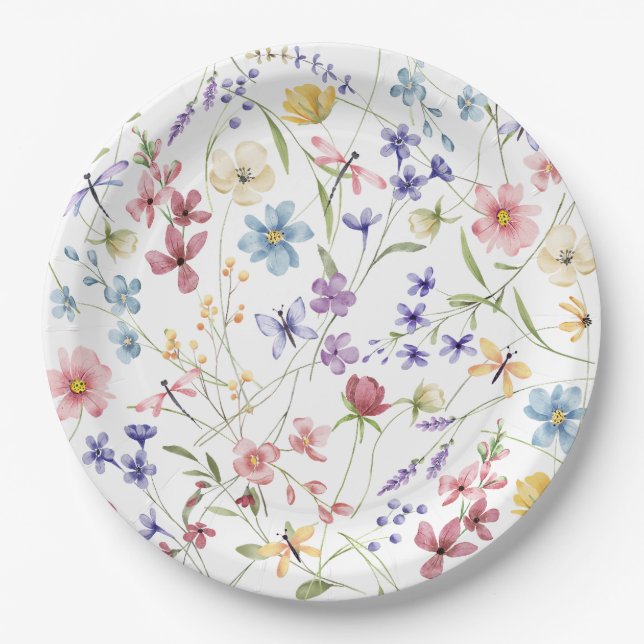 Rustic Chic Colourful Wildflowers Party Paper Plate (Front)