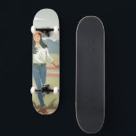 Rustic Chic Cowgirl Pastel Western Mountain Tomboy Skateboard<br><div class="desc">Ride with confidence and style with this rustic chic skateboard deck from the MUD AND MOSS collection. Featuring a pastel mountain landscape, fenced pasture, and a cool, wind-swept cowgirl, this design blends western charm with modern feminine strength. Perfect for the outdoorsy girl who embraces both grit and glam, this board...</div>
