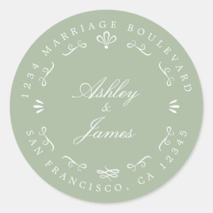 Rustic Chic Custom Names Wedding Return Address Classic Round Sticker