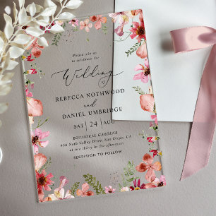 Rustic Chic Dusty Floral Wedding Acrylic Invitations