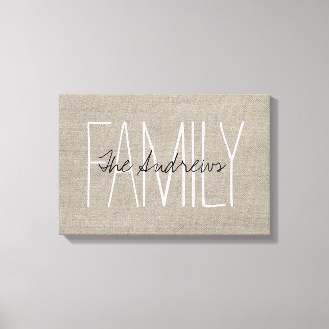 Rustic Chic Family Monogram Canvas Print (Front)