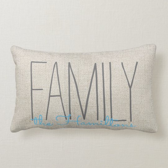 Rustic Chic Family Monogram IN BEIGE AND BLUE Lumbar Pillow