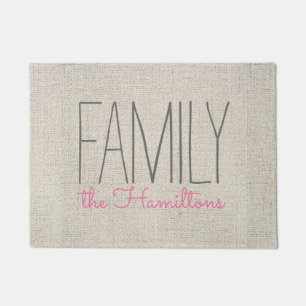 Rustic Chic Family Monogram IN BEIGE GREY AND PINK Doormat