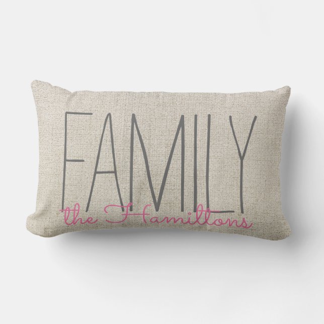 Rustic Chic Family Monogram IN BEIGE  PINK Lumbar Pillow (Front)