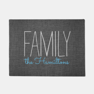 Rustic Chic Family Monogram IN DARK GREY AND BLUE Doormat