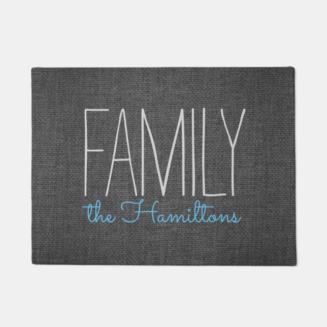 Rustic Chic Family Monogram IN DARK GREY AND BLUE Doormat (Front)