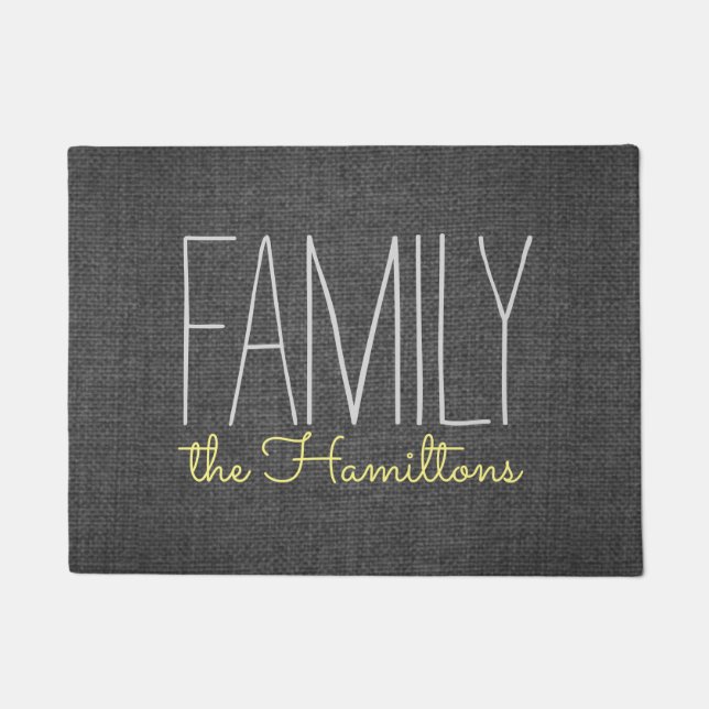 Rustic Chic Family Monogram IN DARK GREY YELLOW Doormat (Front)