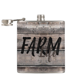 rustic chic FARM LIFE in script Hip Flask