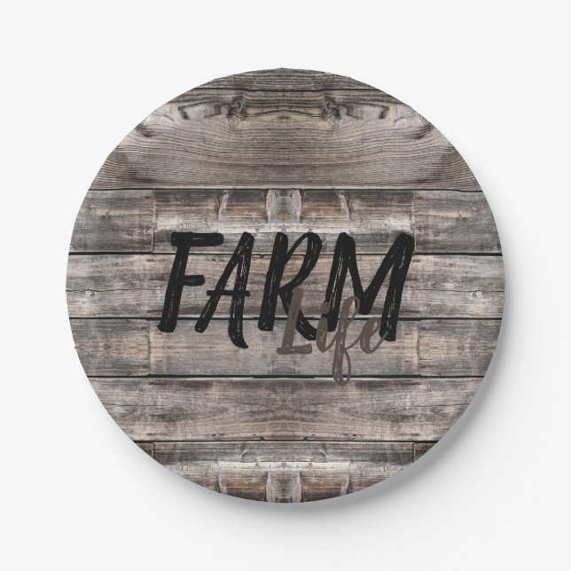 rustic chic FARM LIFE in script | Paper Plate (Front)