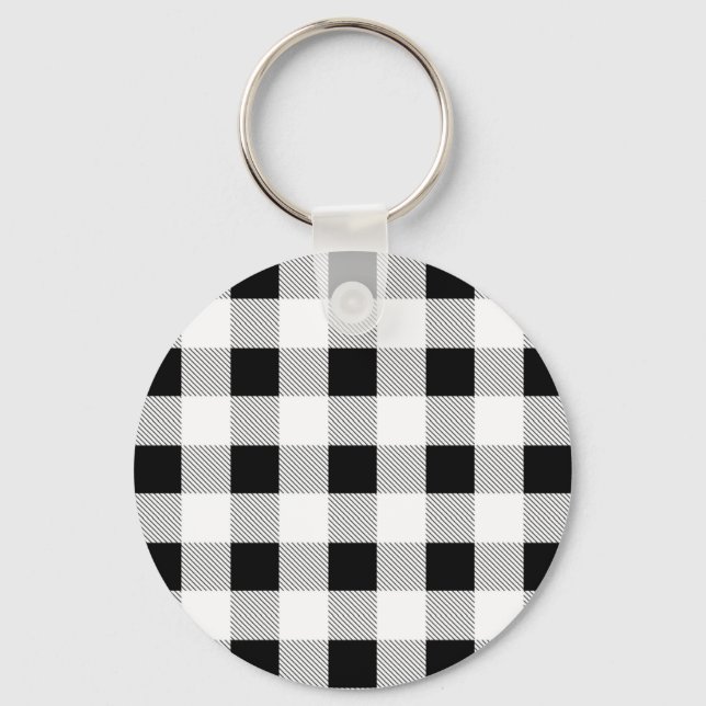 rustic chic farmhouse black  white buffalo plaid keychain (Front)