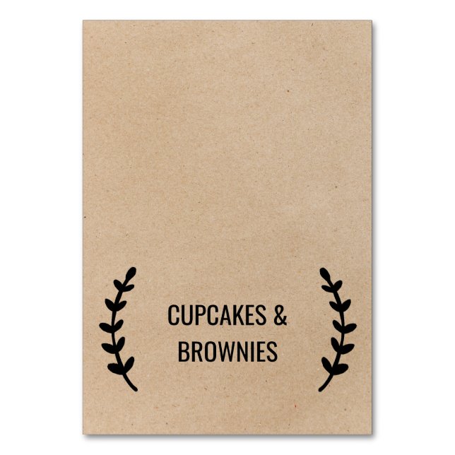 Rustic Chic Faux Kraft Calligraphy Food Tent Cards (Front)