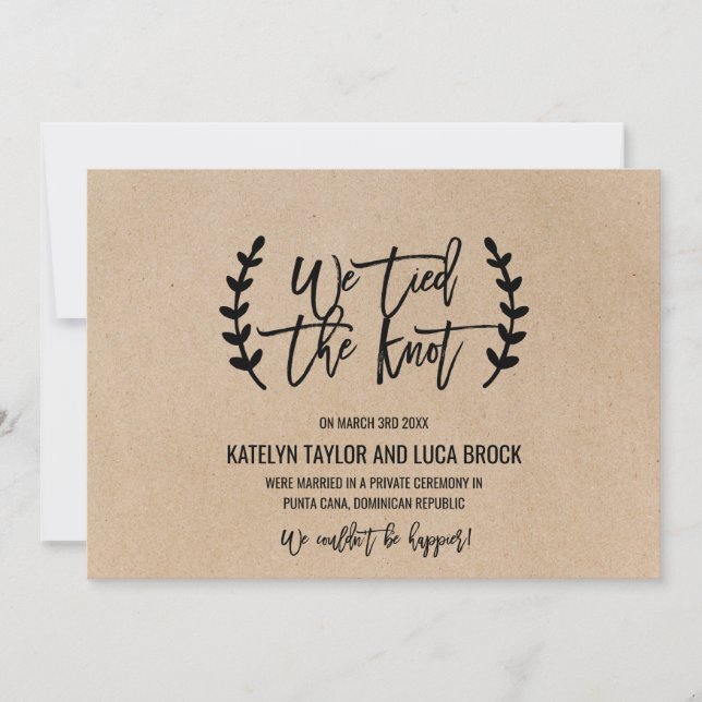 Rustic Chic Faux Kraft Elopement Announcement (Front)