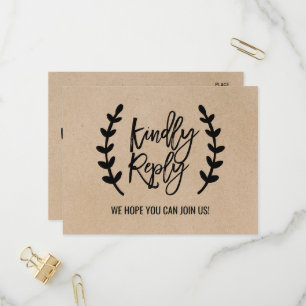 Rustic Chic Faux Kraft Menu Choice RSVP Postcard