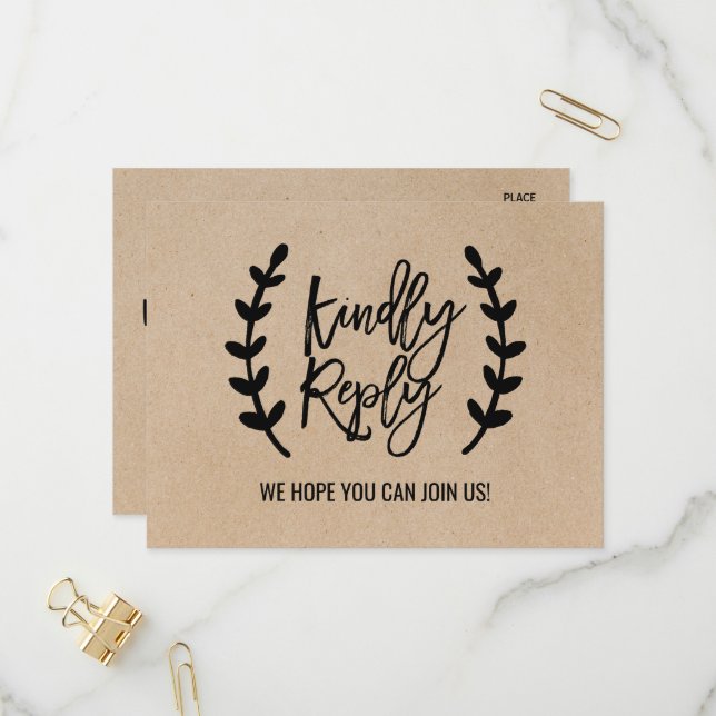 Rustic Chic Faux Kraft Menu Choice RSVP Postcard (Front/Back In Situ)