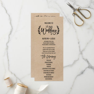 Rustic Chic Faux Kraft Programme de mariage de cal