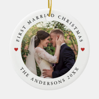 Rustic Chic | First Married Christmas with Photo Ceramic Ornament
