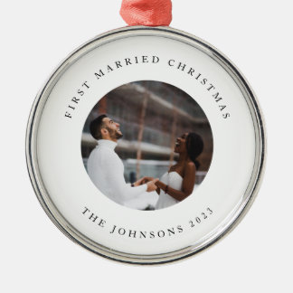 Rustic Chic First Married Christmas with Photo Metal Ornament