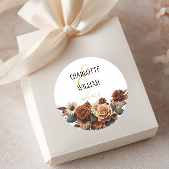 Rustic Chic Floral Wedding Classic Round Sticker (Creator Uploaded)