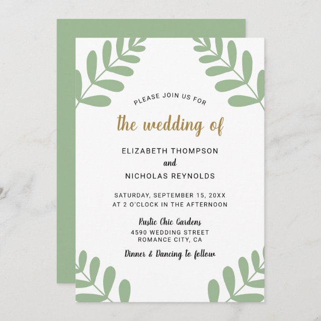 Rustic Chic Floral Wedding Sage Green Country Invitation (Front/Back)