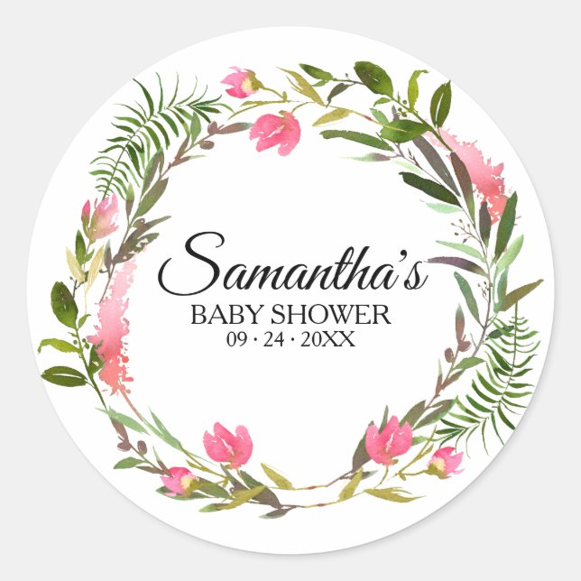 Rustic Chic Floral Wreath Baby Shower Classic Round Sticker (Front)