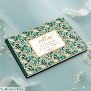 Rustic chic forest green gold eucalyptus wedding  guest book