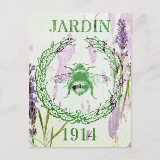 rustic chic french country lavender vintage bee postcard (Front)