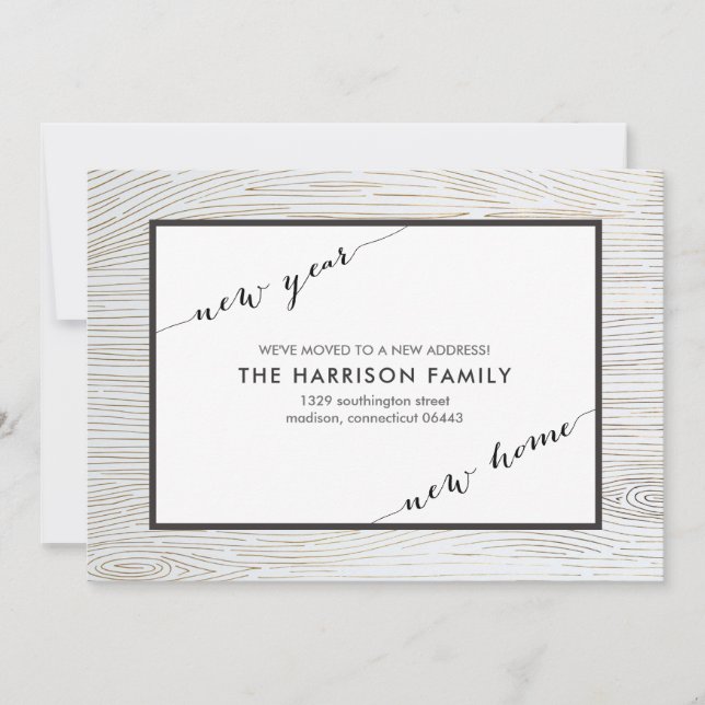 Rustic Chic Gold Wood Moving Announcement (Front)