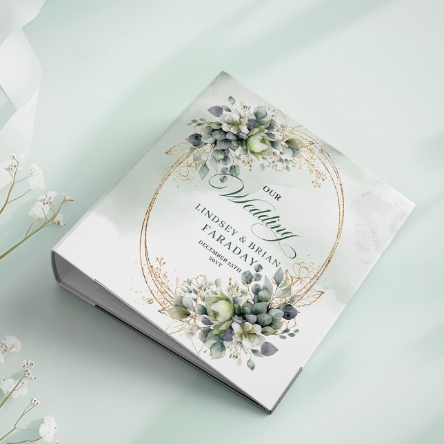 Rustic Chic Green and Gold Botanical Wedding Memor Binder (Rustic Chic Green and Gold Botanical Wedding Memory Album)