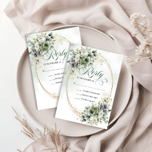 Rustic Chic Green and Gold Eucalyptus Wedding RSVP Card