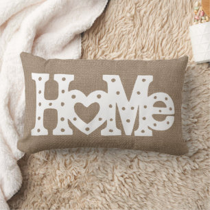Rustic Chic "Home" Burlap Effect Lumbar Pillow