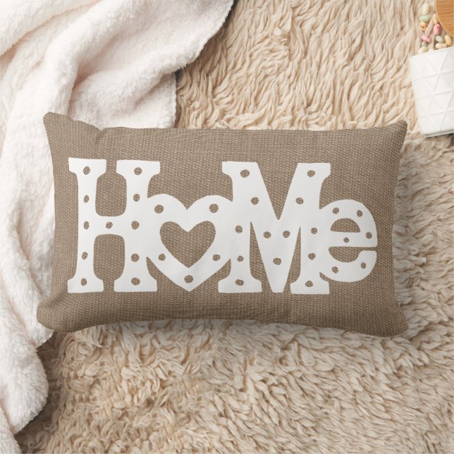 Rustic Chic "Home" Burlap Effect Lumbar Pillow (Blanket)