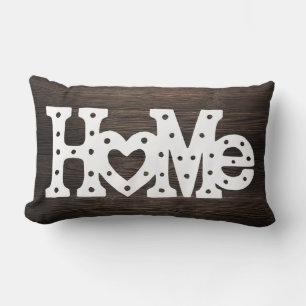Rustic Chic "Home" Wood Effect Lumbar Pillow