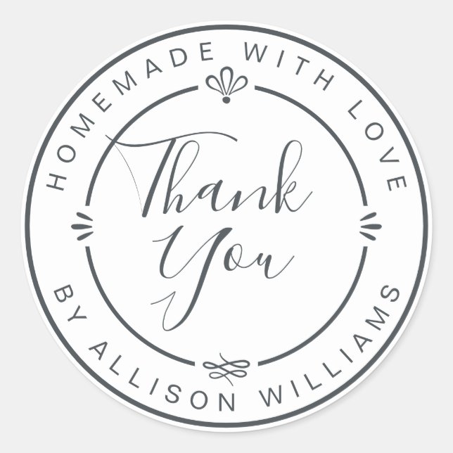 Rustic Chic Homemade Monogram Thank You White Classic Round Sticker (Front)