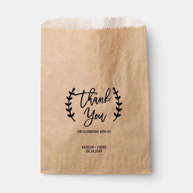 Rustic Chic Kraft Calligraphy Wedding Favour Bags (Front)