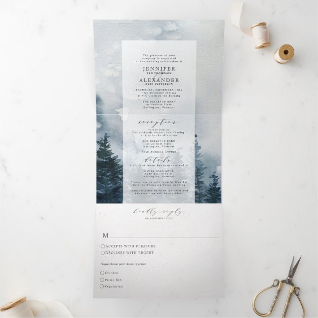 Rustic Chic Lakeside Mountains Wedding Tri-Fold Invitation (Inside)