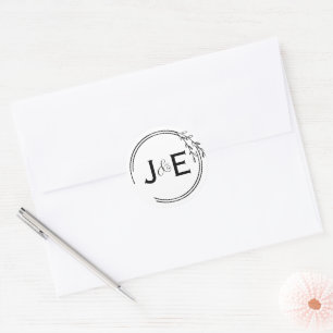Rustic Chic Leaf Ampersand Couple Initials Script Classic Round Sticker