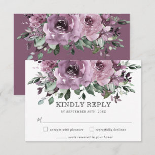Rustic Chic Mauve Purple Floral Greenery Wedding RSVP Card