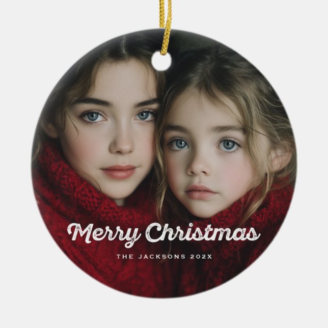 Rustic Chic Merry Christmas Design Ceramic Ornament (Front)