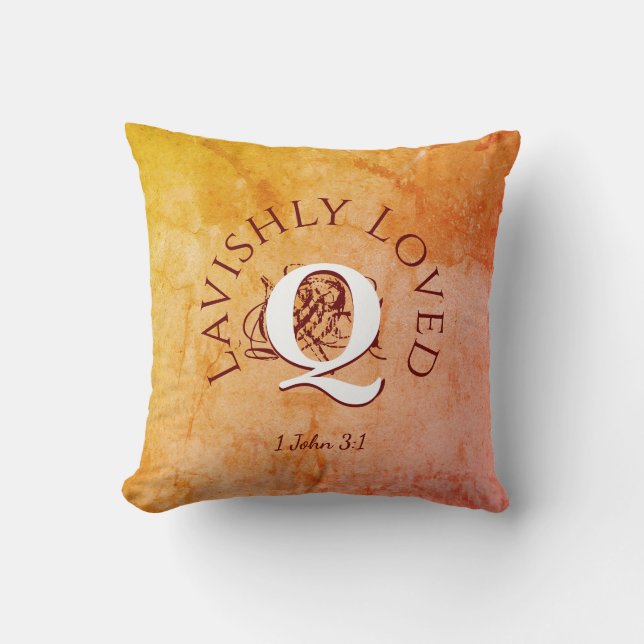 Rustic Chic Monogram Name LAVISHLY LOVED Christian Throw Pillow (Front)
